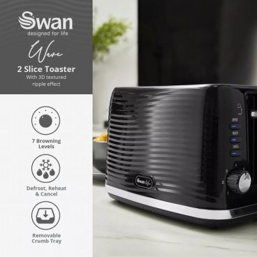 mica08/26 SWAN WAVE TOASTER BLACK 2 SLICE