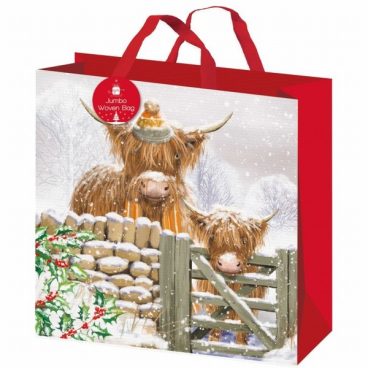 XMAS GIFT BAG WOVEN HIGHLAND COW