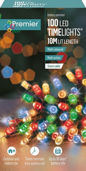 Premier – 100 LED Battery TimeLights Multi-Coloured 10M