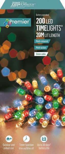 Premier – 200 LED Battery TimeLights Multi-Coloured 20M