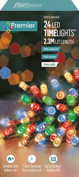 Premier – 24 LED Battery TimeLights Multi-Coloured 2.3M