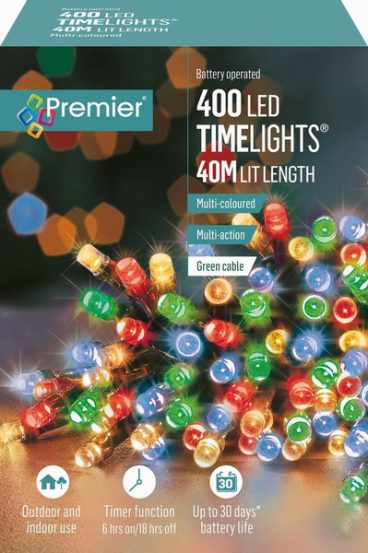 Premier – 400 LED Battery TimeLights Multi-Coloured 40M