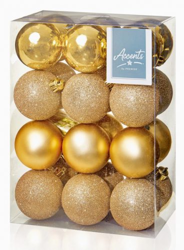 Premier – Baubles Assorted Champagne Gold Pack of 24