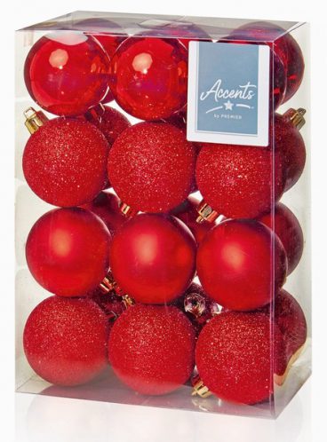 Premier – Baubles Assorted Red Pack of 24