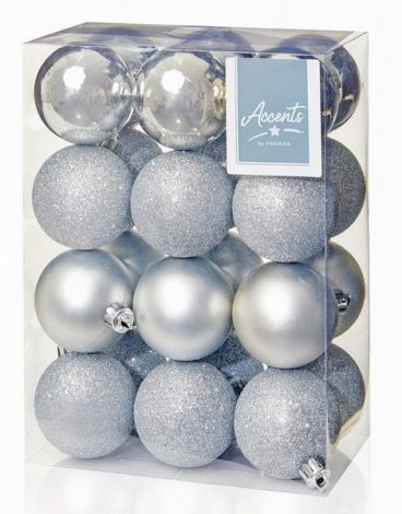 Premier – Baubles Assorted Silver Pack of 24