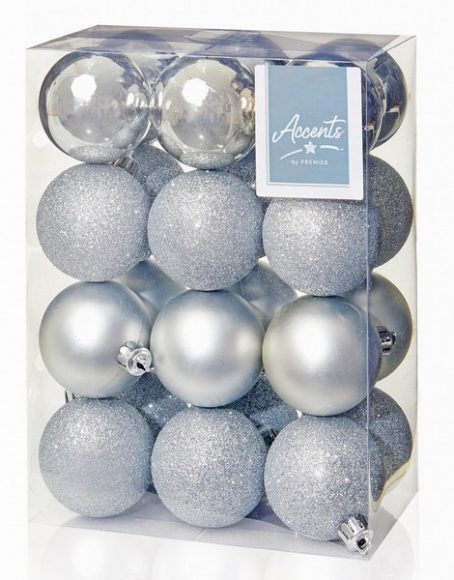 Premier - Baubles Assorted Silver Pack of 24