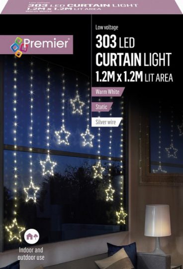 Premier – 303 LED Star Curtain Lights Warm White 1.2M