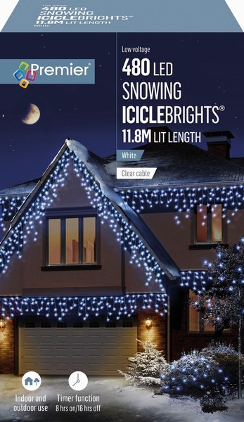 Premier – 480 LED Snowing Icicle Lights White 11.8M