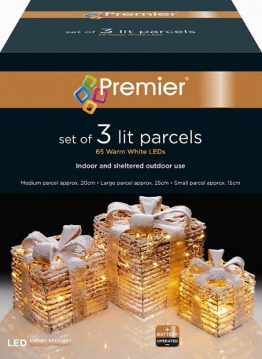 Premier – LED Rattan Parcels Set White/Gold