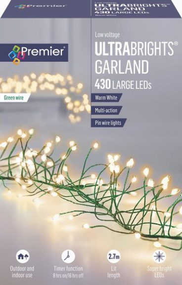 Premier – 430 LED Ultrabrights Garland Warm White 2.7M