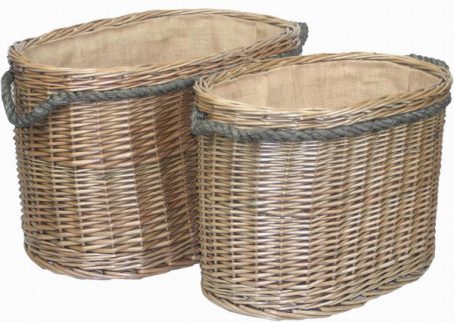 ANTIQUE WILLOW LOG BASKET ROPE OVAL LARGE b/s - Image 2