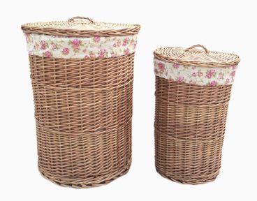 LIGHT STEAMED ROUND LINEN BASKET ROSE