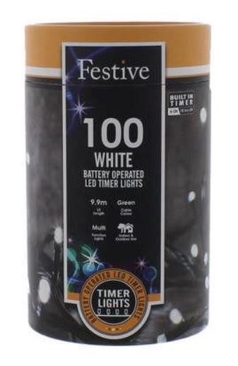 Battery Lights with Timer – 100 LED – Cold White
