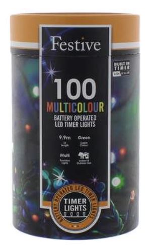 Battery Lights with Timer – 100 LED – Multicoloured