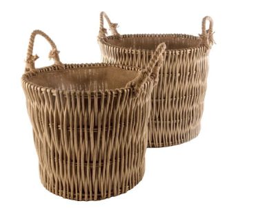 Log Basket – Vertical Weave Round Large Grey