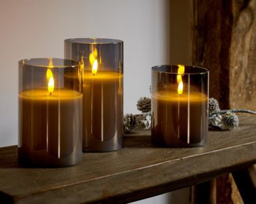 Kaemingk – LED Smoked Glass Candle Set of 3
