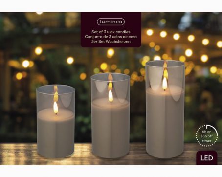 Kaemingk - LED Smoked Glass Candle Set of 3 - Image 3
