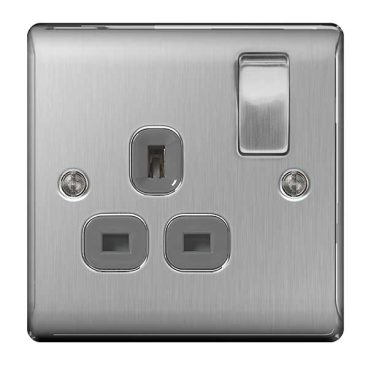 BG LIGHT SWITCH 1G SOCKET BRUSHED STEEL GREY