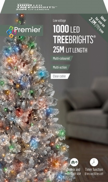 Premier – 1000 LED TreeBrights Multi-Coloured 25M (Clear Cable)