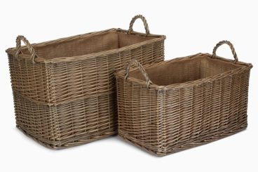 Large Antique Wash Rectangular Hessian Lined Basket