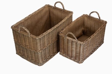 Large Antique Wash Rectangular Hessian Lined Basket - Image 2