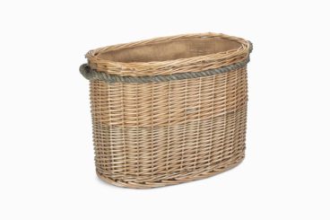 ANTIQUE WILLOW LOG BASKET ROPE OVAL MED b/s