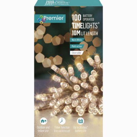 Premier - 100 LED Battery TimeLights Warm 10M (Clear Cable) - Image 2