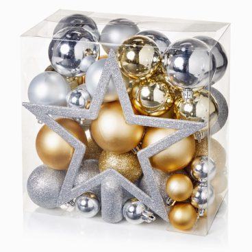 BAUBLES COMPLETE PACK SILVER GOLD BOX 50PCS