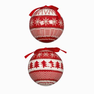 BAUBLES SCANDI RED WHITE 75MM (6 FOR £9)
