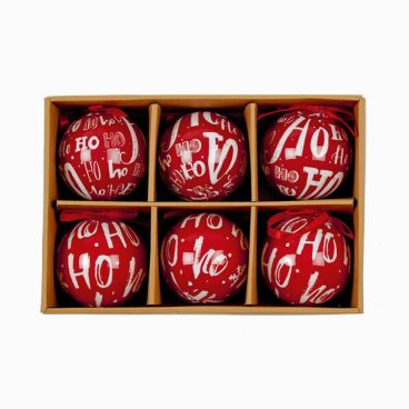 BAUBLES RED HO HO HO DECOUPAGE 75MM PK6