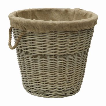 ANTIQUE WASH LINED ROUND LINED WICKER LOG BASKET*
