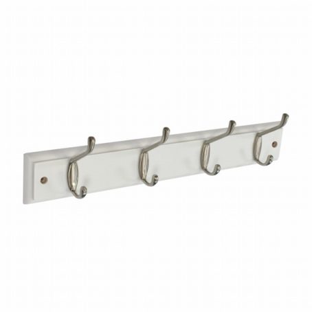 HOOK BAR WHITE 4 HOOK SATIN NICKEL