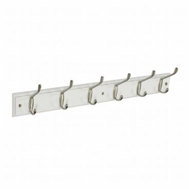 HOOK BAR WHITE 6 HOOK SATIN NICKEL
