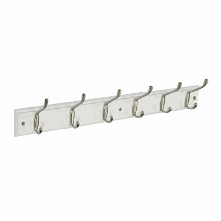 HOOK BAR WHITE 6 HOOK SATIN NICKEL