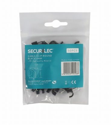 CABLE CLIPS ROUND 6MM BLACK PK20