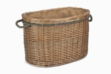 ANTIQUE WILLOW LOG BASKET ROPE OVAL LARGE b/s