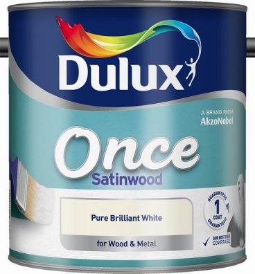 Dulux Once Satinwood Paint – Pure Brilliant White 2.5L