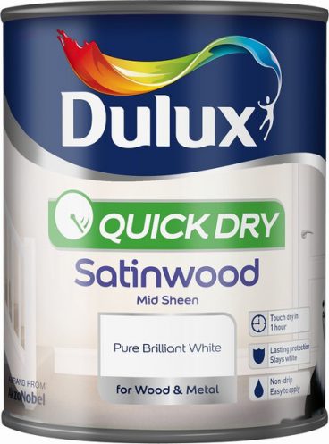 Dulux Quick-Dry Satinwood Paint – Brilliant White 750ml
