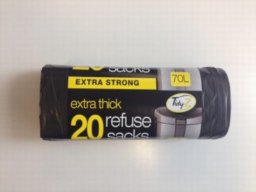 BIN BAGS BLACK REFUSE EXTRA STRONG 70L 20PK