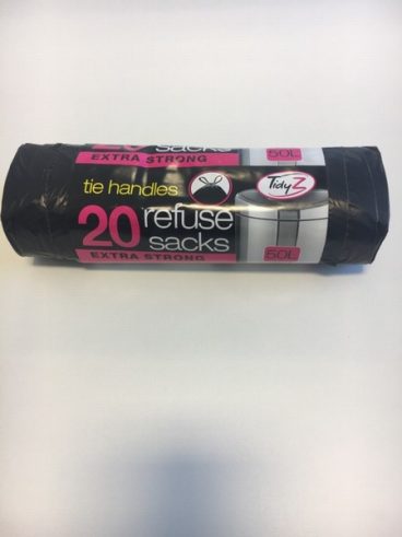 BIN BAGS BLK REFUSE EXTRA STRONG 50L PK20 B2465