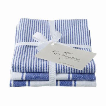 TEA TOWEL FLAT COTTON KENSINGTON BLUE STRIPE PK3  STOW