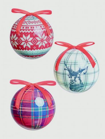 Premier – Bauble Assorted Tartan Design 75mm (6 FOR £9)