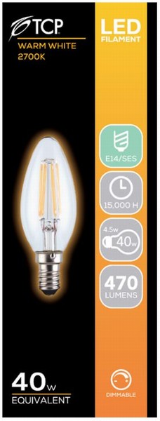 TCP – Candle Clear Warm White Dimmable – 40W SES/E14