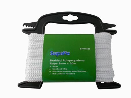 CORD WHITE BRAIDED POLY 3MM 30M REEL