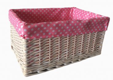 PINK SPOTTY STORAGE BASKET LINED LARGE*