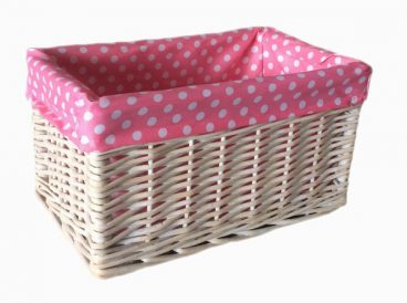 PINK SPOTTY STORAGE BASKET LINED SMALL*