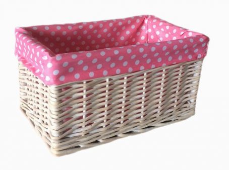 PINK SPOTTY STORAGE BASKET LINED SMALL*