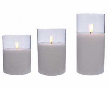 Kaemingk – LED White Glass Candle Set of 3