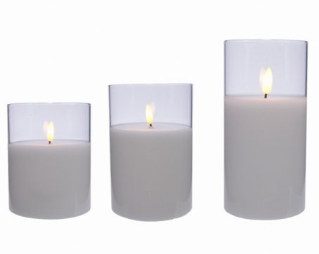 Kaemingk - LED White Glass Candle Set of 3