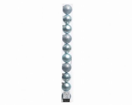 Plain Shatterproof Baubles Pack 10 60mm Blue Mist Mix